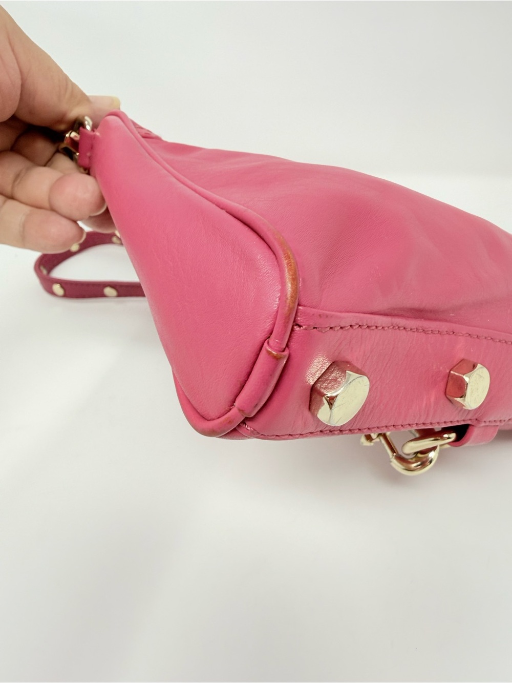 Rebecca Minkoff Mini M.A.C. crossbody bag in a berry or raspberry color - Picture 10 of 12
